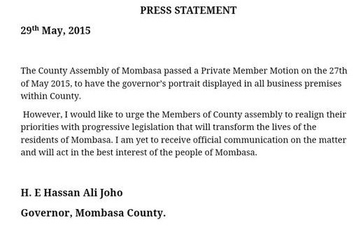 Mombasa County Government Statement 