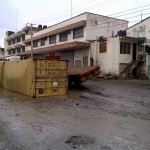 Lorry that overturned after hitting a huge pothole in Mombasa