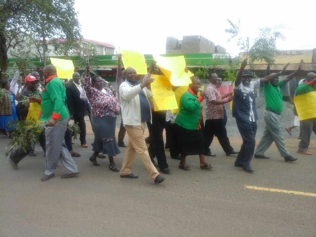 Striking teachers demonstrate in the streets of Wote town, Makueni County Photo:Daniel Kituku