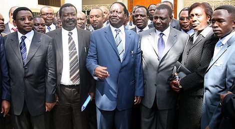 Kenya's politicians from Left to Right; James Orengo, Musalia Mudavadi, Raila Odinga, William Ruto, Charity Ngilu and Ababu Namwamba Photo courtesy of www.kenyayote.com